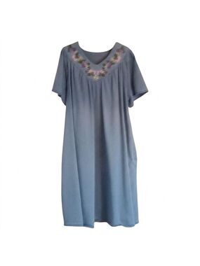National Embroidered Cotton Denim Patio Dress, Light Blue, Size XL